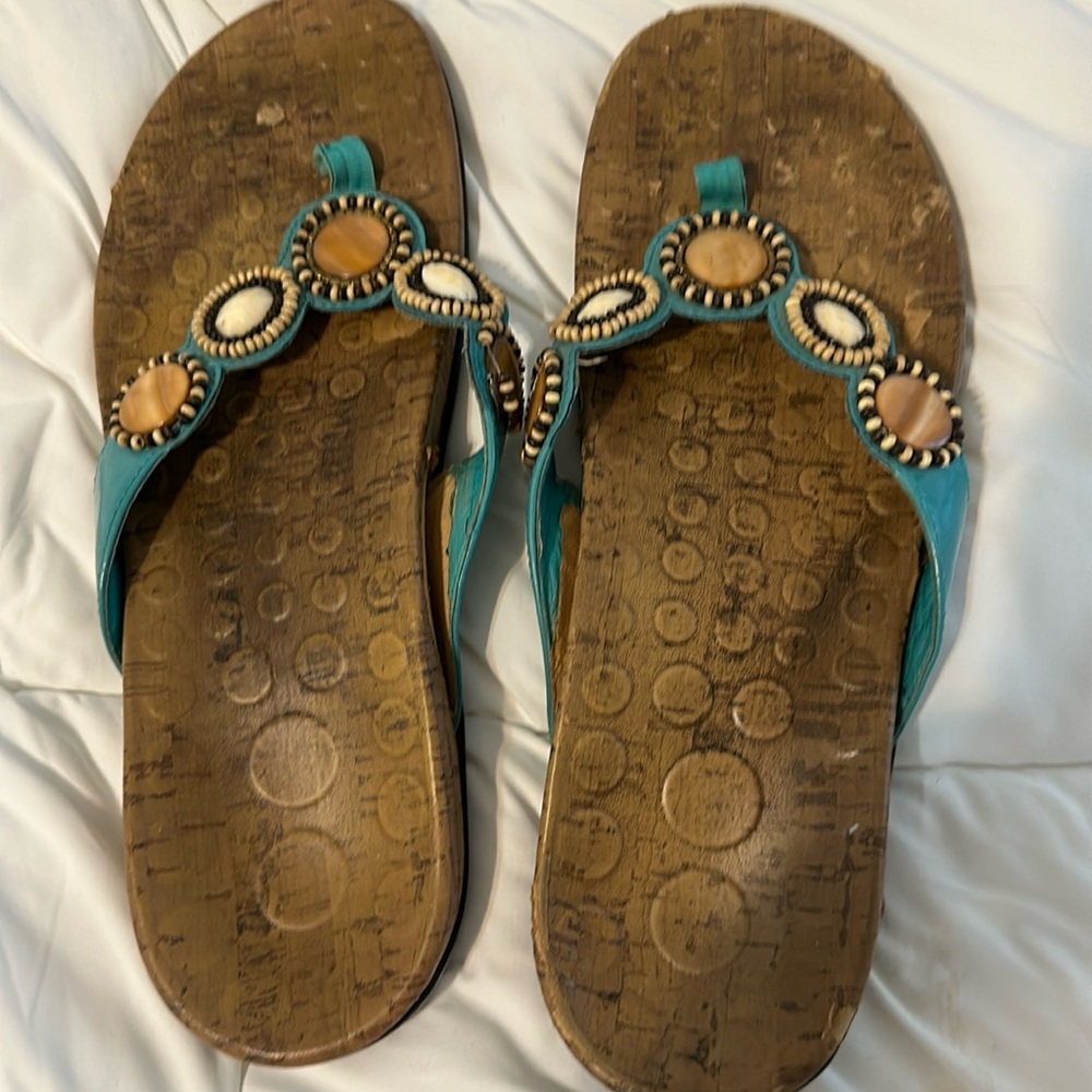 Turquoise beaded Vionic sandals